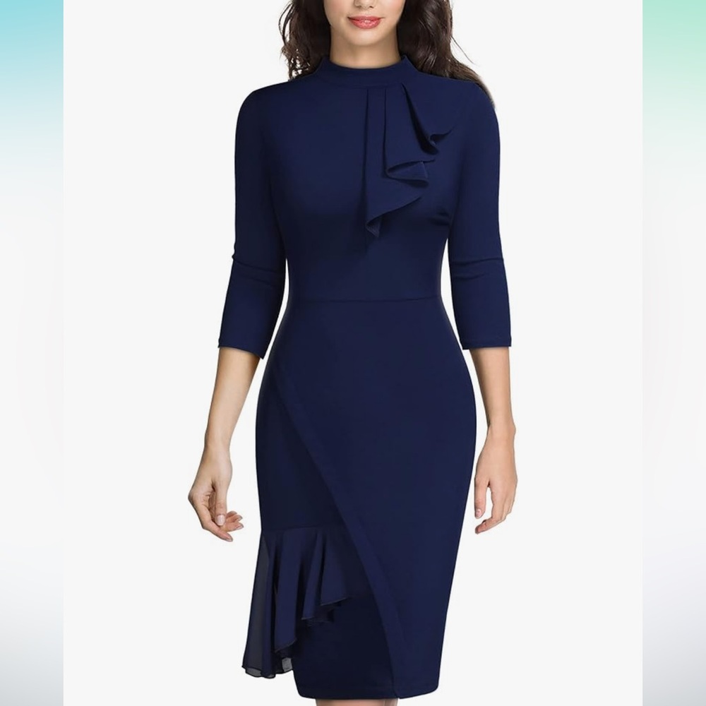 Miusol Navy Asymmetrical Dress with Ruffle Detail